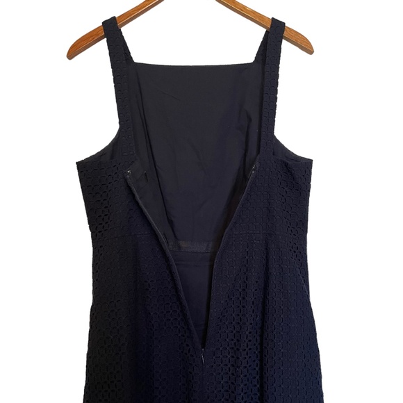 J. Crew Navy Blue Fitted Eyelet Midi Sleeveless Dress Size 4 - Picture 3 of 4
